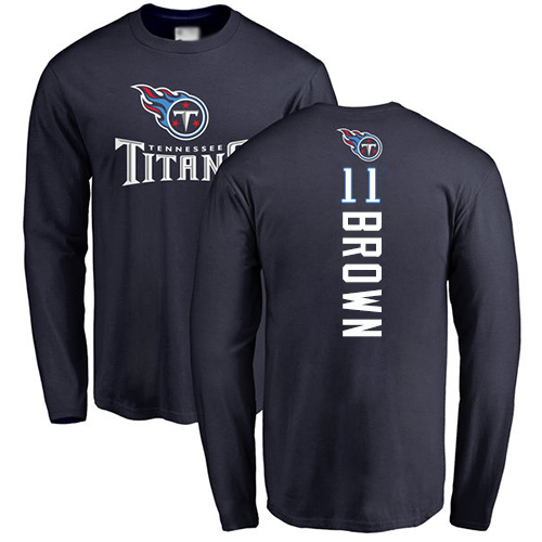 Tennessee Titans Men Navy Blue A.J. Brown Backer NFL Football #11 Long Sleeve T Shirt